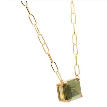 12Ct Natural Peridot 14K Solid Yellow Gold Necklace