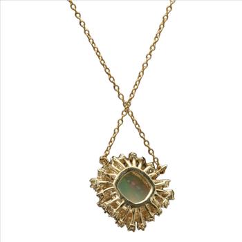 3.80Ct Natural Ethiopian Opal and Diamond 14K Solid Yellow Gold Necklace