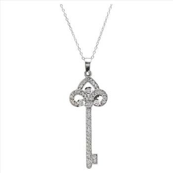 0.60Ct Splendid 14k Solid White Gold Key Pendant Necklace