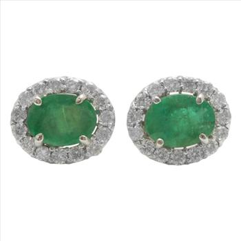 3.40 Carats Natural Emerald and Diamond 14K Solid White Gold Earrings
