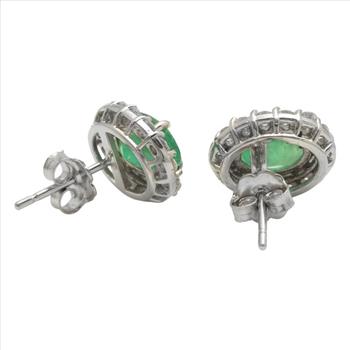 3.40 Carats Natural Emerald and Diamond 14K Solid White Gold Earrings