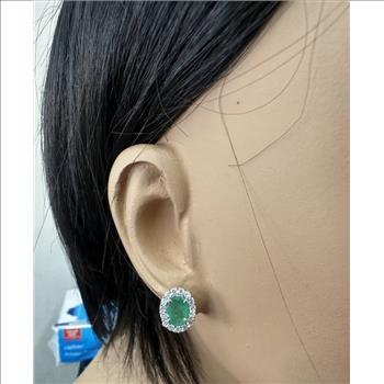 3.40 Carats Natural Emerald and Diamond 14K Solid White Gold Earrings