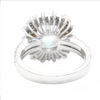 3.50 Carats Natural Aquamarine and Diamond 14K Solid White Gold Ring