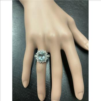 3.50 Carats Natural Aquamarine and Diamond 14K Solid White Gold Ring