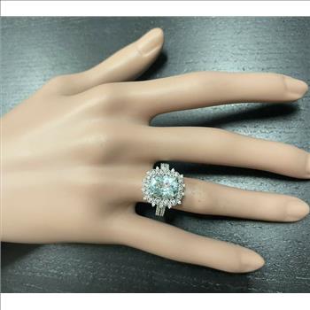3.50 Carats Natural Aquamarine and Diamond 14K Solid White Gold Ring