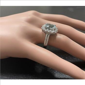 3.50 Carats Natural Aquamarine and Diamond 14K Solid White Gold Ring