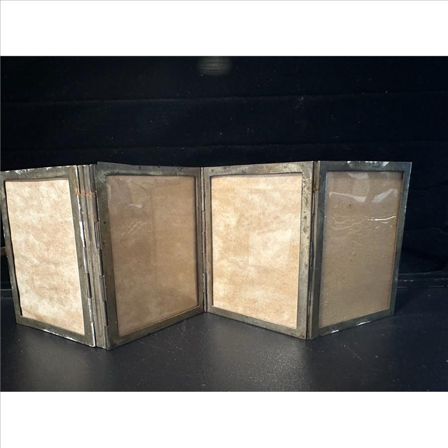 4.06 OZ Vintage .800 Fine German Silver Quad Fold Picture Frame 3"H x 9.25"L
