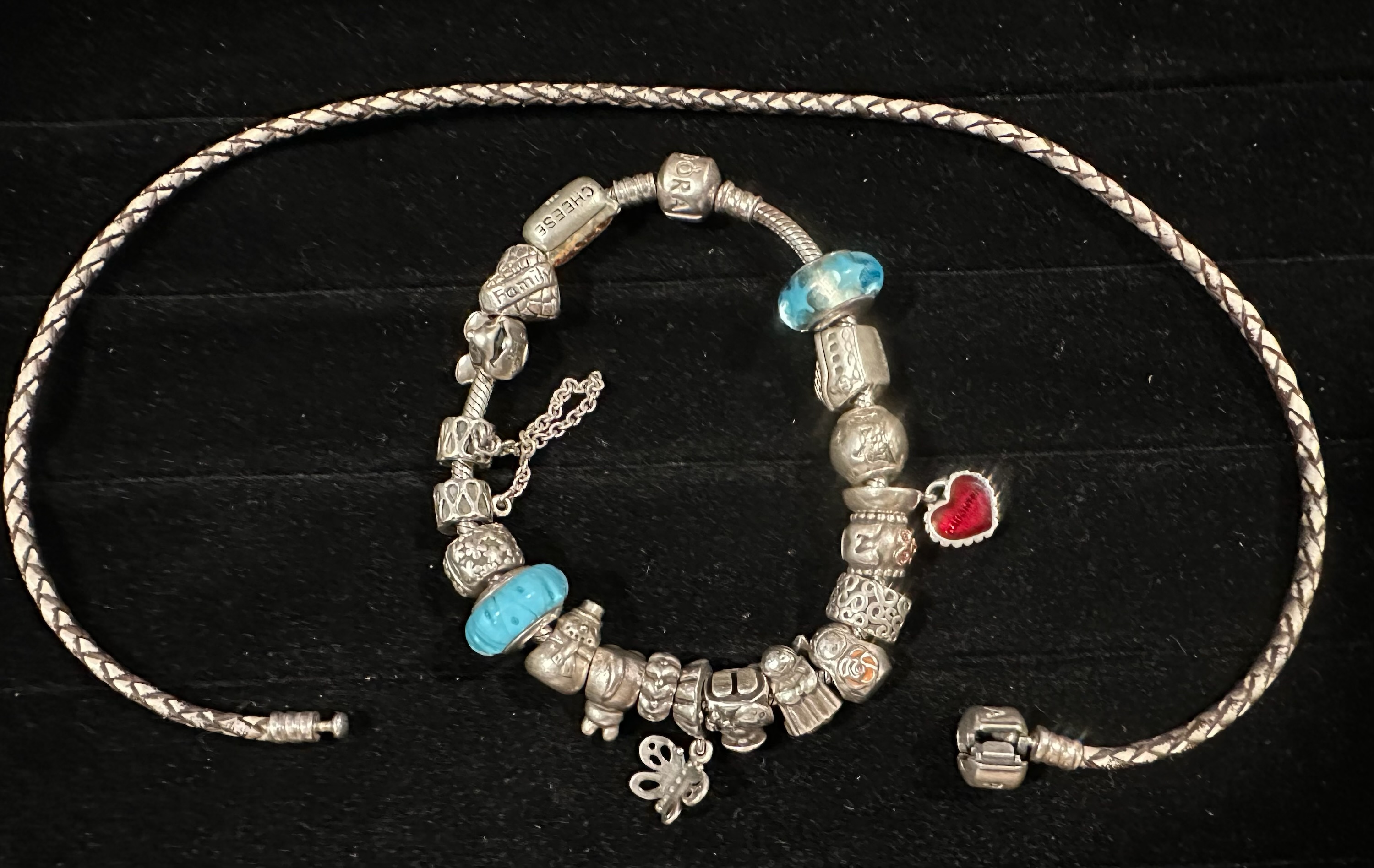 Pandora Bracelet Various Charms/Beads w/necklace