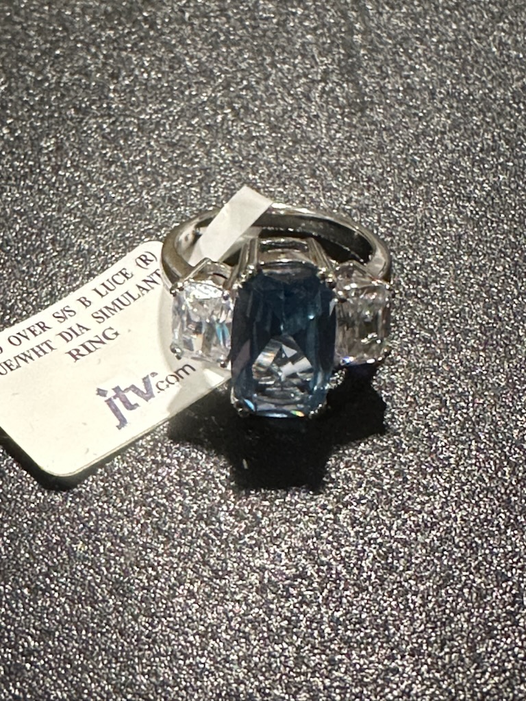 JTV Rhodium over Sterling Silver Bella Luce Blue/White Diamond Simulants Ring Size 6.5