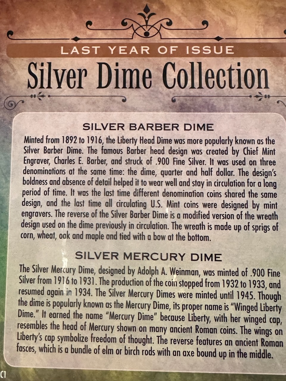 Last Year of Issue Silver Dime Collection (1916 Barber, 1945 Mercury Dime)