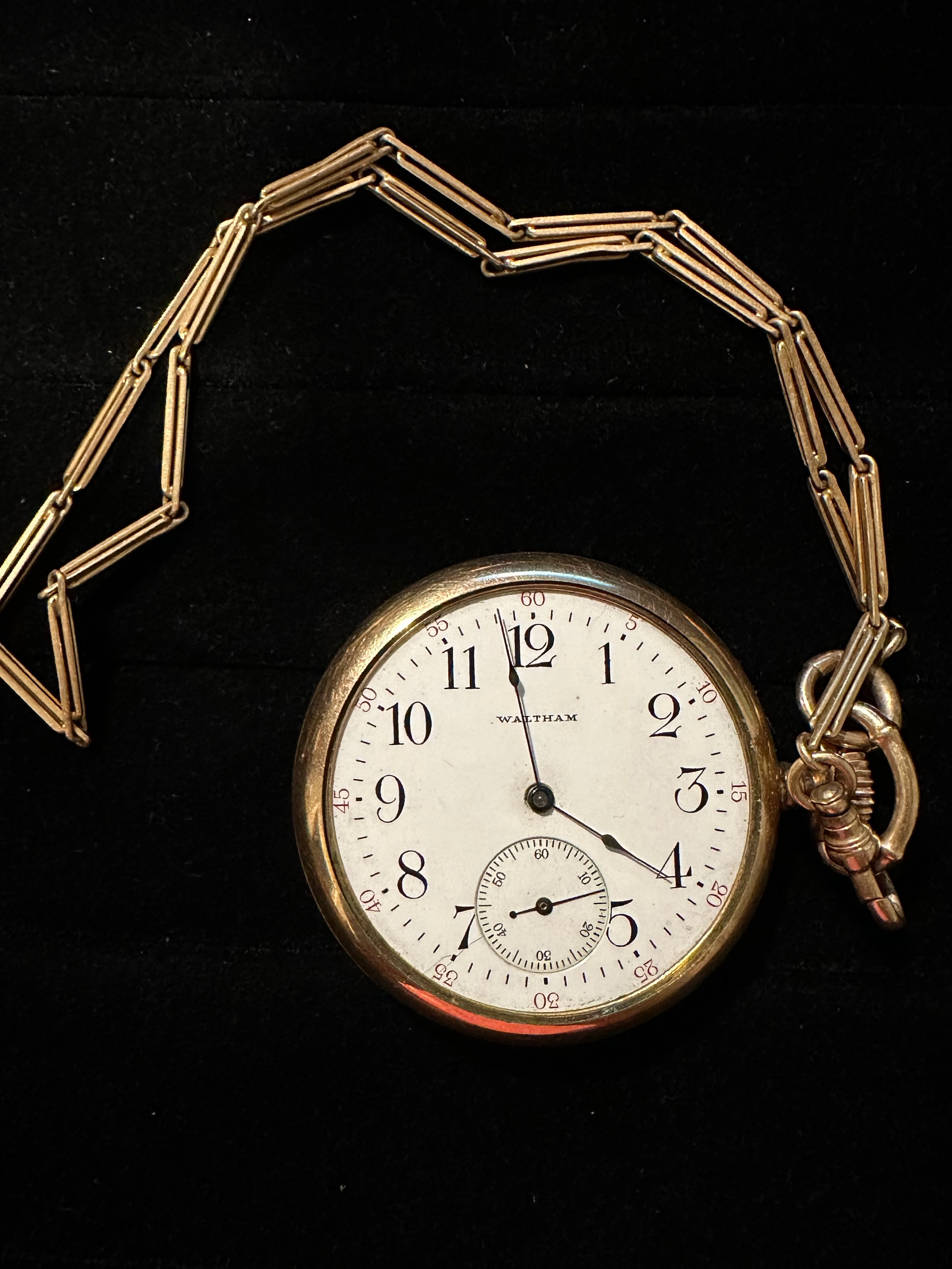 Waltham Pocket Watch 10K goldfilled case/works and stops/no crystal