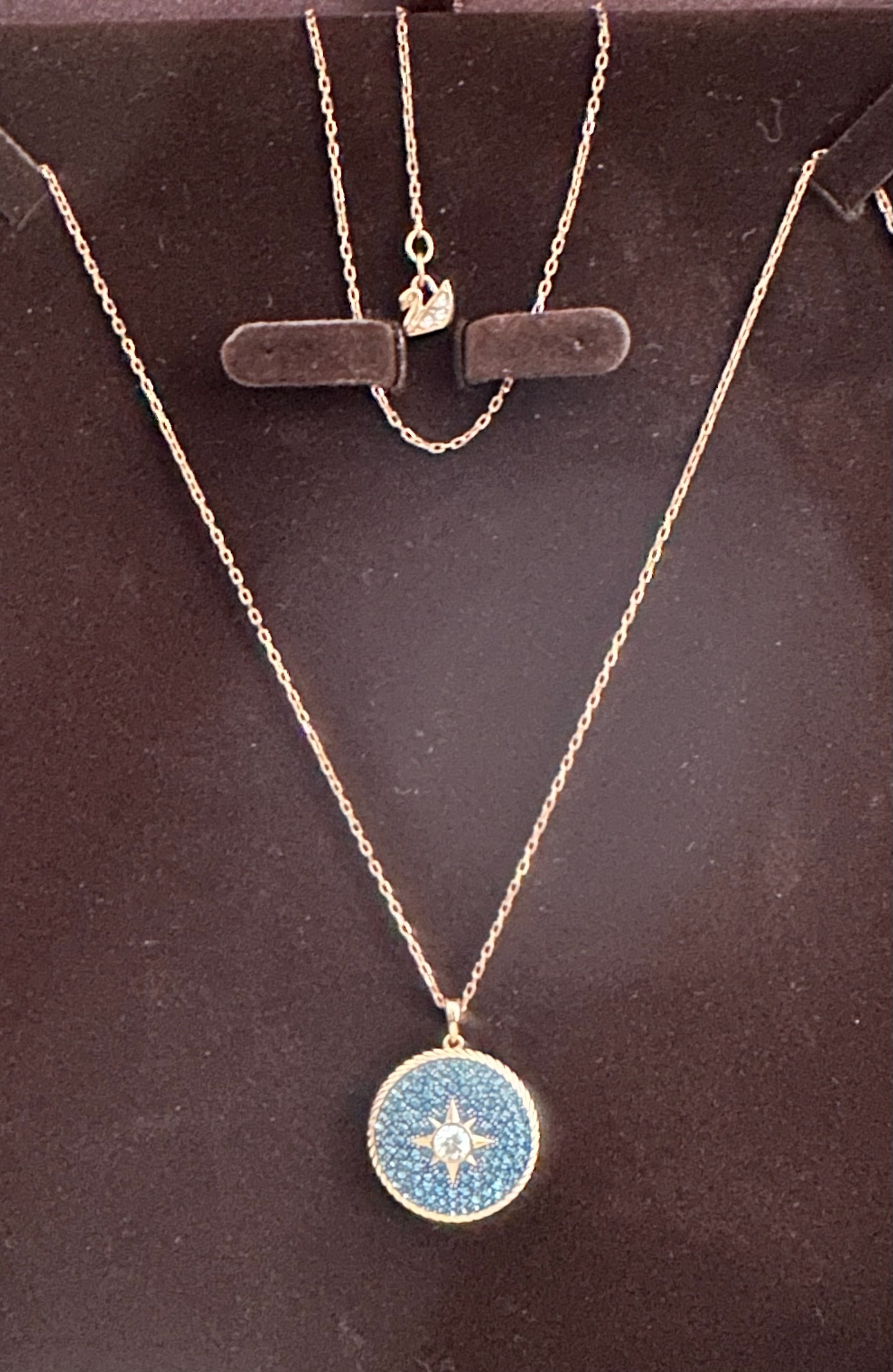 Swarovski Blue Locket (Chain length 29.5, locket size 3/4 x 7/8)