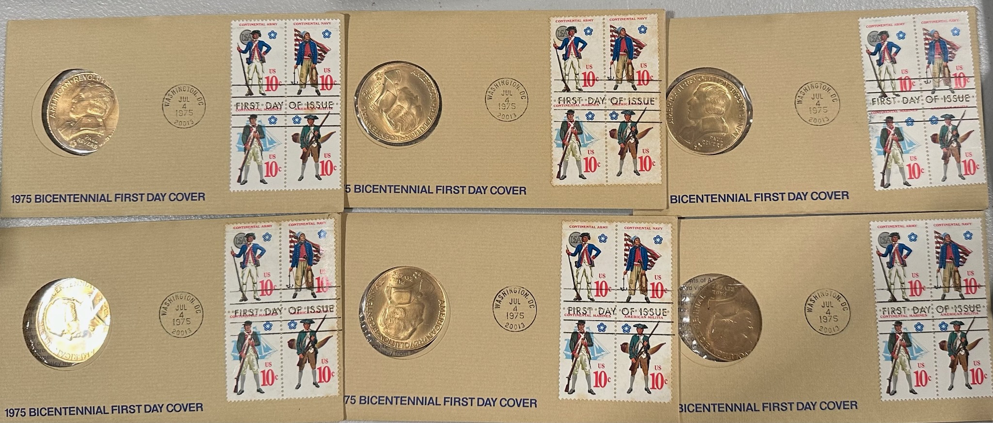6 pc Lot Bronze Bicentennial 1St Day Cover Medal