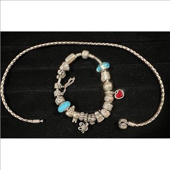 Pandora Bracelet Various Charms/Beads w/necklace