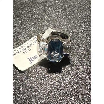 JTV Rhodium over Sterling Silver Bella Luce Blue/White Diamond Simulants Ring Size 6.5
