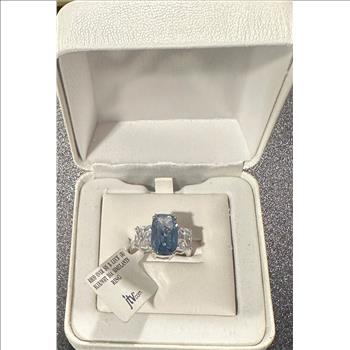 JTV Rhodium over Sterling Silver Bella Luce Blue/White Diamond Simulants Ring Size 6.5
