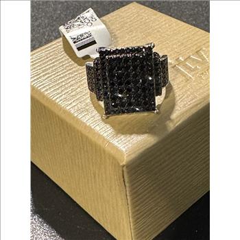 JTV Black Spinel/Rhodium over Sterling Silver Ring (Size 8) with matching Earrings
