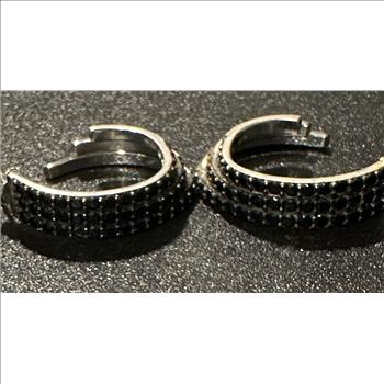 JTV Black Spinel/Rhodium over Sterling Silver Ring (Size 8) with matching Earrings