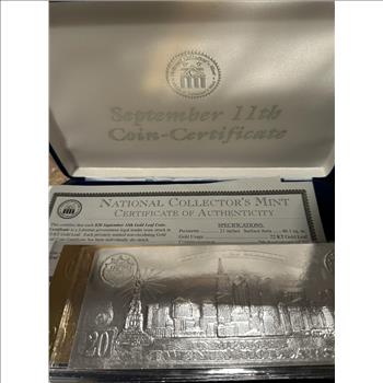 National Collector's Mint September 11th Coin Certificate (Gold Leaf/Silver Leaf