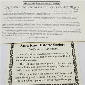 Susan B. Anthony Dollar Set 1979-1981 P,D,S in plush case