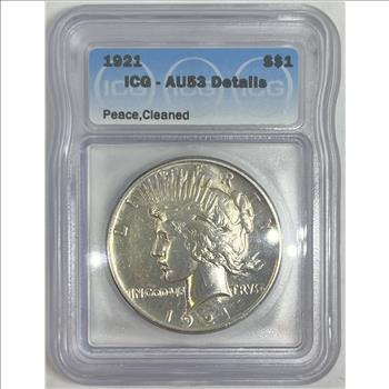 1921 Peace Dollar AU53 Details 