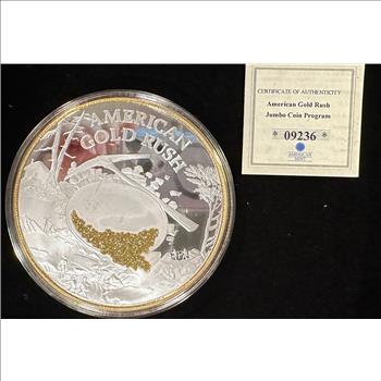 American Gold Rush 100mm Lg Coin - copper/silver & gold plate - California Gold Rush