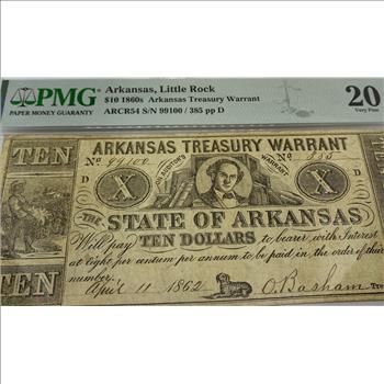 PMG - $10 1860's Arkansas Treasury Warrant