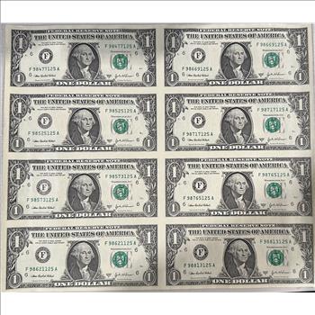 2003 U.S. Mint 8 Uncut $1 Bills