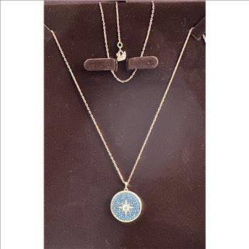 Swarovski Blue Locket (Chain length 29.5, locket size 3/4 x 7/8)