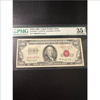 PMG $100 1966 Legal Tender Note Low Serial Number