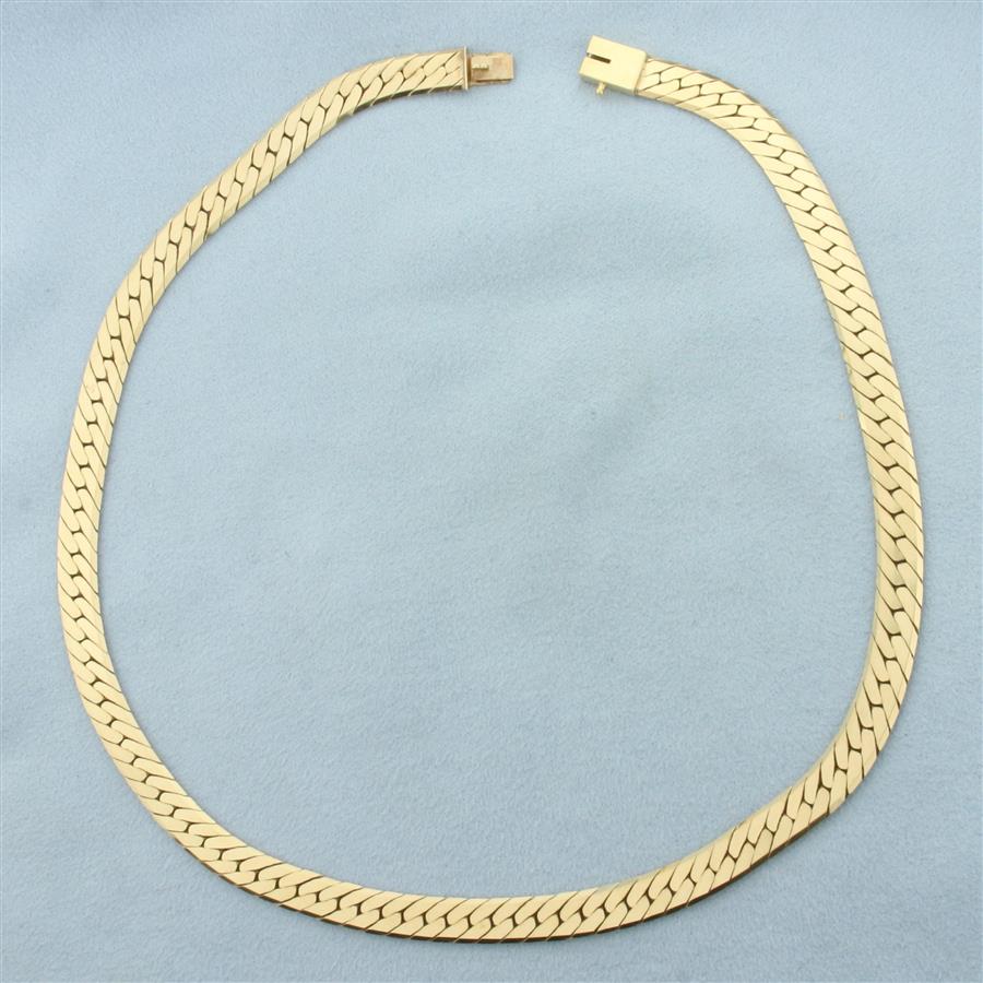16 Inch Herringbone Link Choker Necklace in 14k Yellow Gold