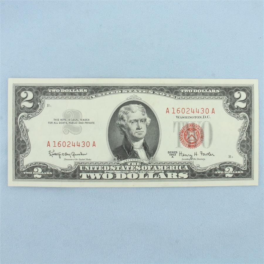 1953 or 1963 $2 Red Seal Federal Reserve Note Bill Crisp Uncirculated