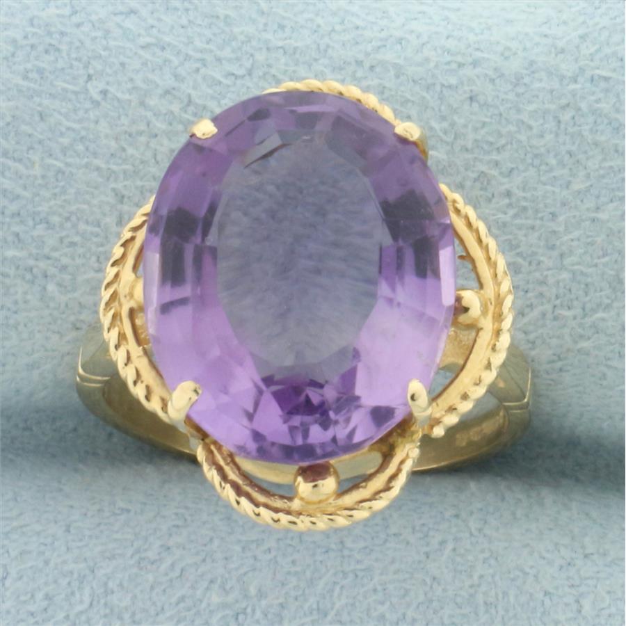 8ct Fancy Step Cut Amethyst Gemstone Statement Ring in 14k Yellow Gold