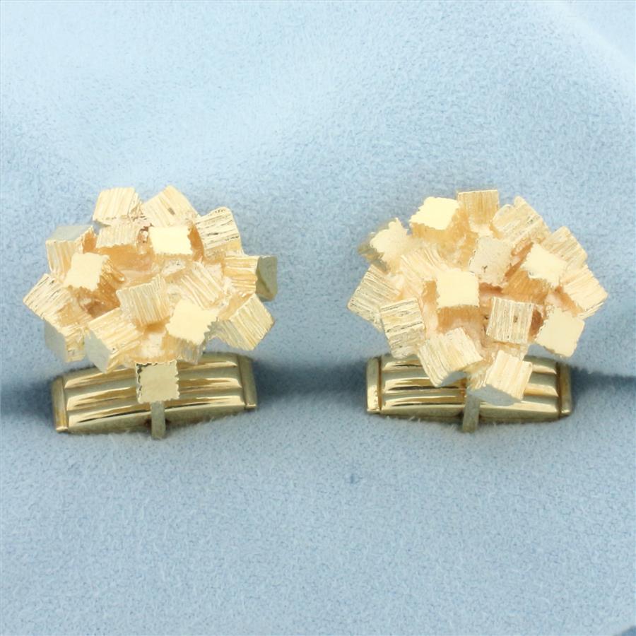 Abstract Cube Modern Design Cufflinks in 14k Yellow Gold