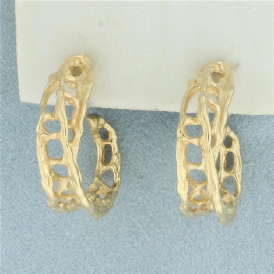 Abstract Design Hand Made Hoop Earrings in 14k Yellow Gold