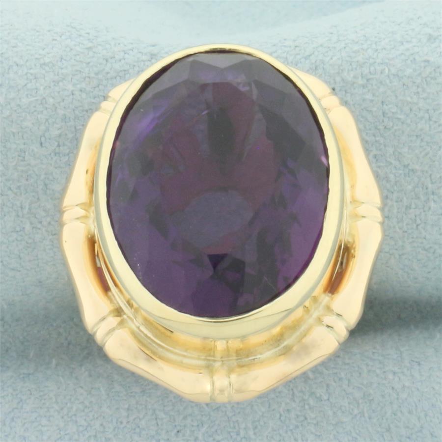 Amethyst Bamboo Design Statement Ring in 14k Yellow Gold