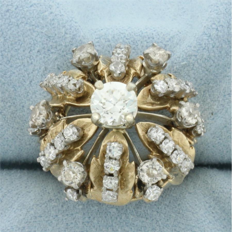 Antique Old European Diamond Starburst Ring in 14k Yellow Gold