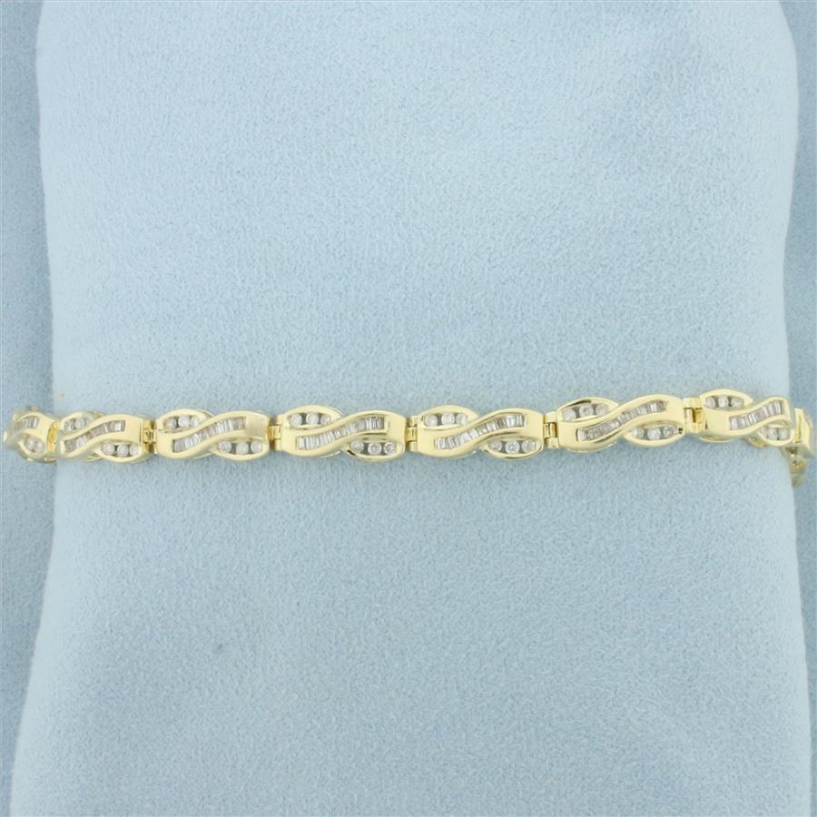 Baguette and Round Diamond Tennis Bracelet in 14k Yellow Gold ...