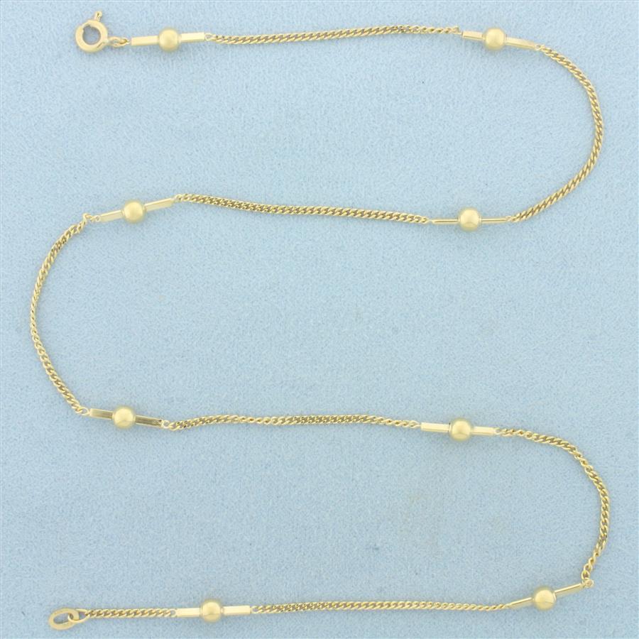 Ball Bead Curb Link Station Choker Necklace in 14k Yellow Gold