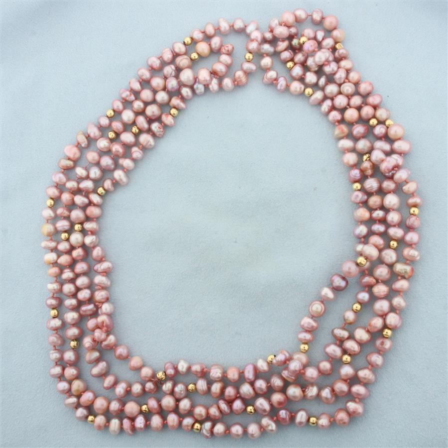 Baroque Pink Pearl and Gold Ball Bead Double Strand Necklace | Property ...