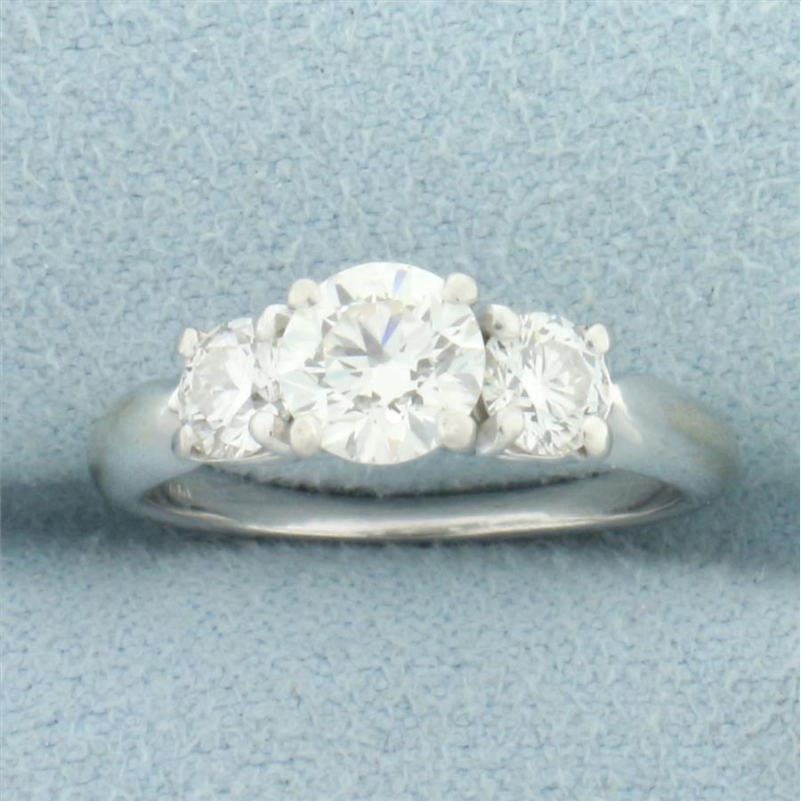 Certified Diamond 3 Stone Wedding Anniversary or Engagement Ring in 18k White Gold