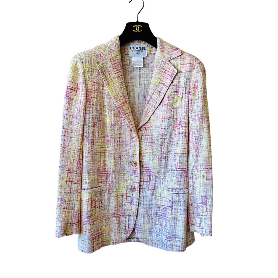 Chanel 98P Summer Fantasy Tweed Pink & Yellow Blazer Jacket 36