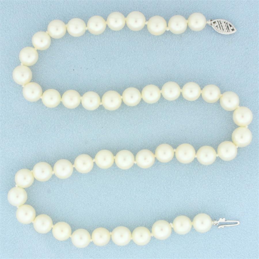 Cultured Akoya Pearl Strand Necklace with 14k White Gold Filigree Locking Clasp
