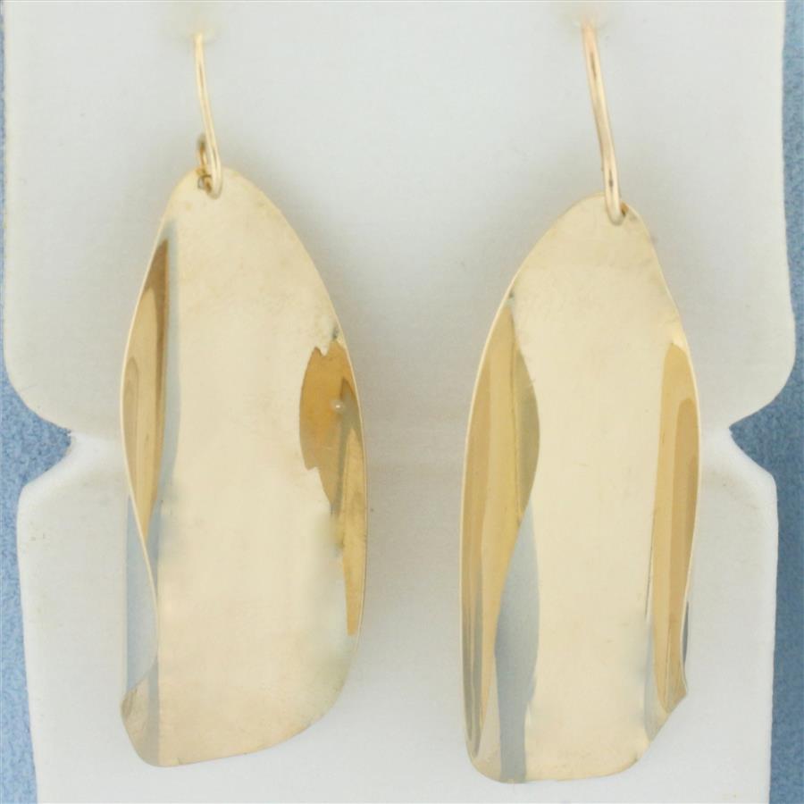 Curved Freeform Dangle Earrings in 14k Yellow Gold