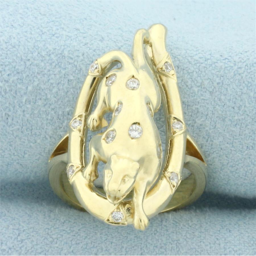 Custom Designed Diamond Cougar Ring in 14k Yellow Gold