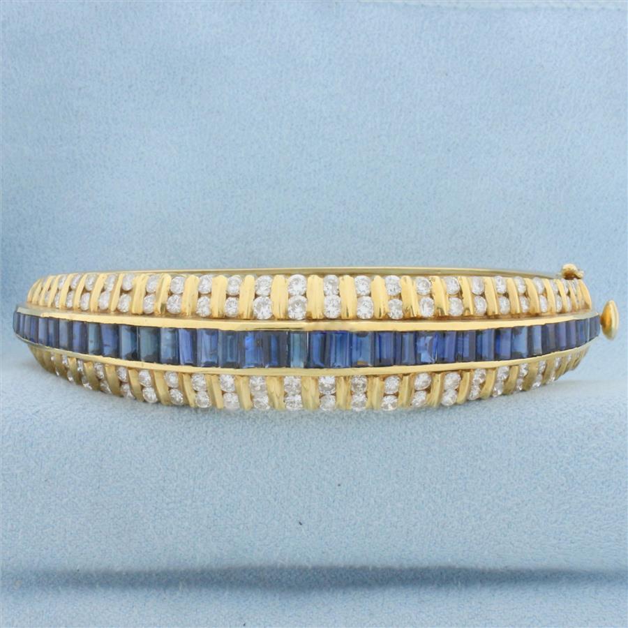 Designer 5ct Sapphire and Diamond Bangle Bracelet in 18k Yellow Gold