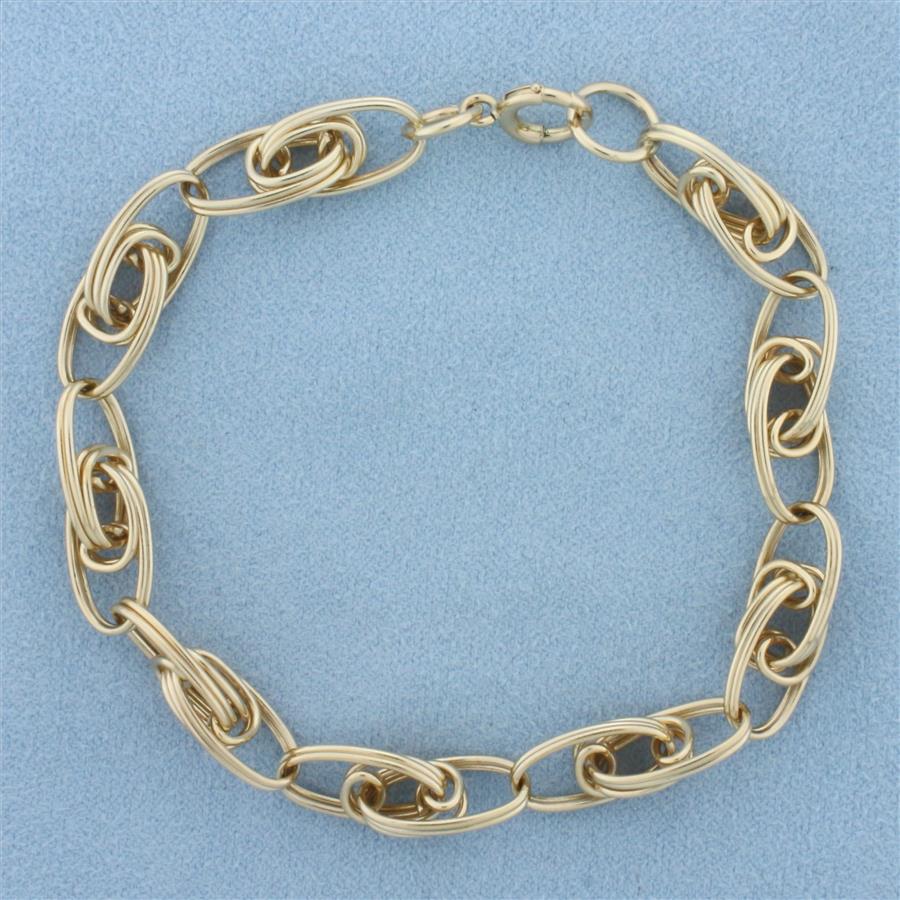 Designer Double Oval Link Bracelet in 14k Yellow Gold