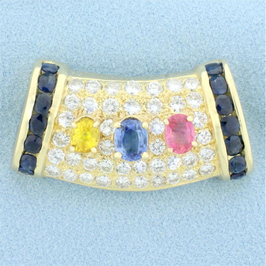 Designer Sapphire and Diamond Pendant Slide in 14K Yellow Gold