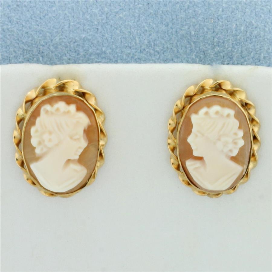 Designer Van Dell Cameo Earrings in 14K Yellow Gold