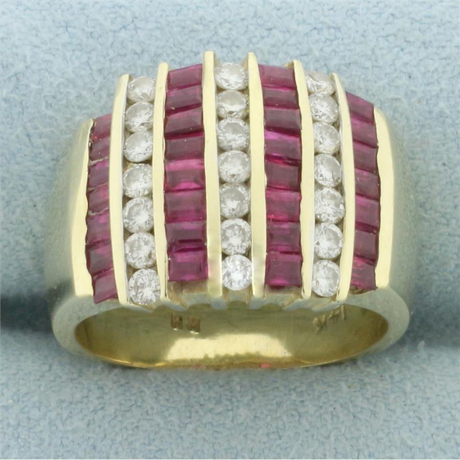 Diamond and Ruby Channel Set Statement Ring in 14k Yellow Gold